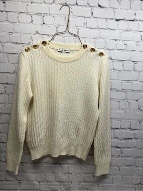 BLAZE MILANO wool/cashmere Cable-Texture Crewneck Sweater with Shoulder Buttons